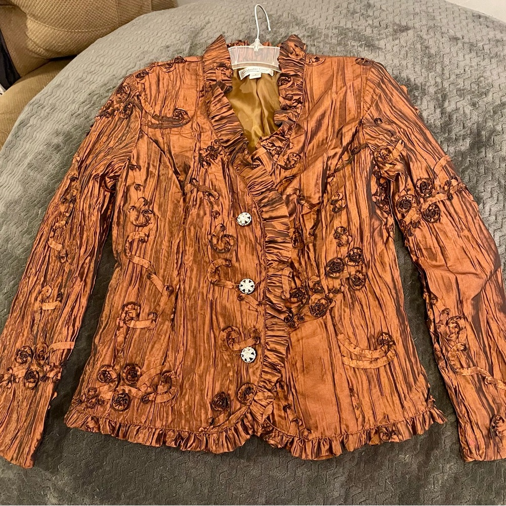 Coldwater Creek Copper Ruffled Textured Blazer - Picture 14 of 14